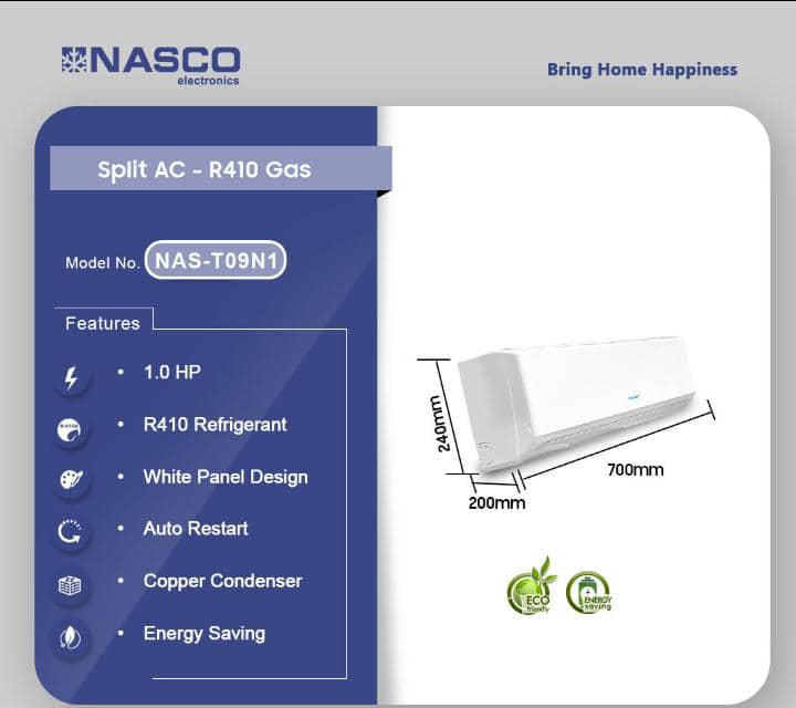 Nasco 1.0Hp R410 Split Air Condition White