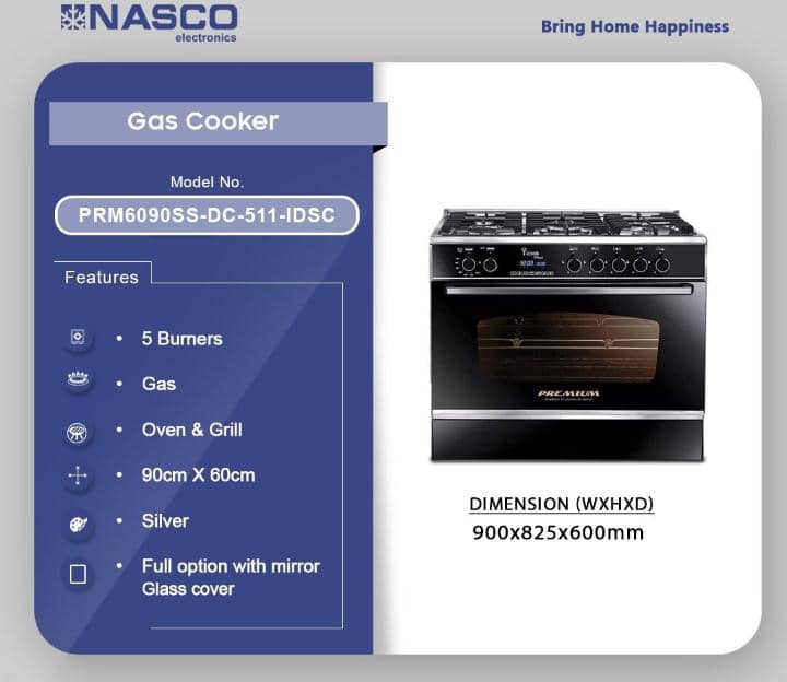 Nasco 5 Burner Gas Cooker With Oven & Grill 60by90
