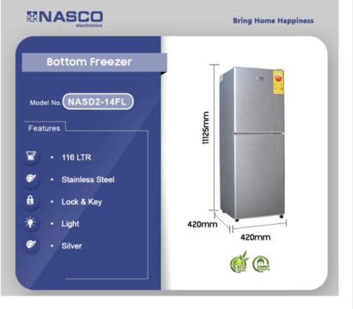 NASCO 116LTR BOTTOM FREEZER REFRIGERATOR
