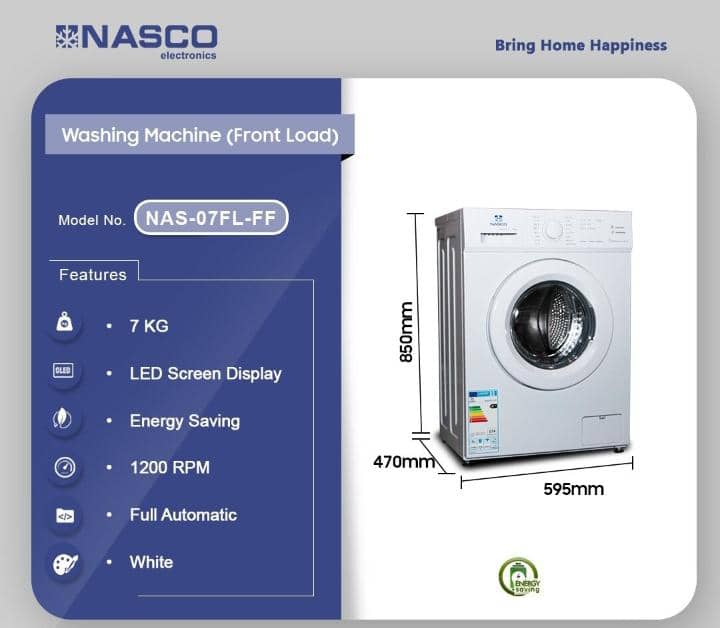 Nasco 7KG Front Load Washer – Full Auto, Smart & Efficient