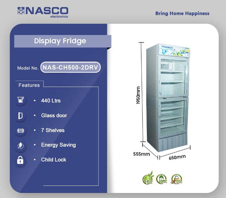 "Nasco 440L Double Door Display Fridge – Spacious, Stylish, and Efficient