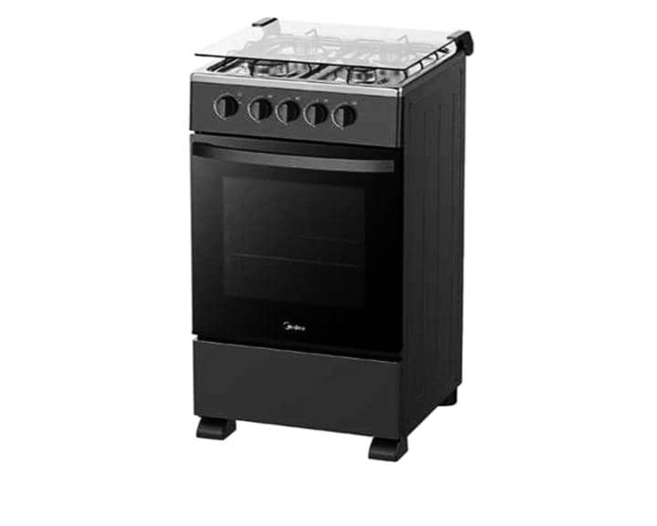 Midea 50×50 4 Burner Gas Cooker w/ Grill | Black, Glass Lid [SP5055T082-BG