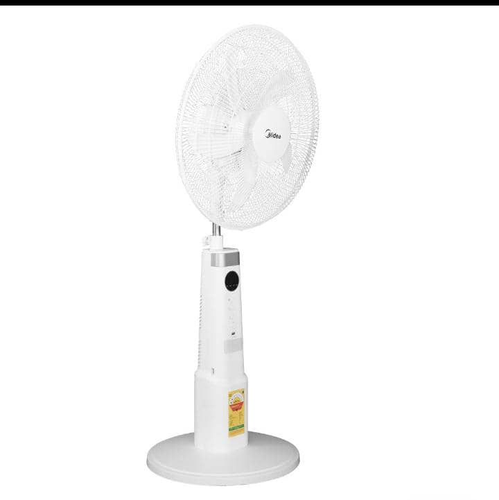 Midea 18″ 9-Speed Battery Rechargeable Stand Fan w/ Digital Remote Control| 25W, 5 Blades, Digital Display, Night Light, USB Port, 9h Timer, Height Adjustable [FS45-23MRD]