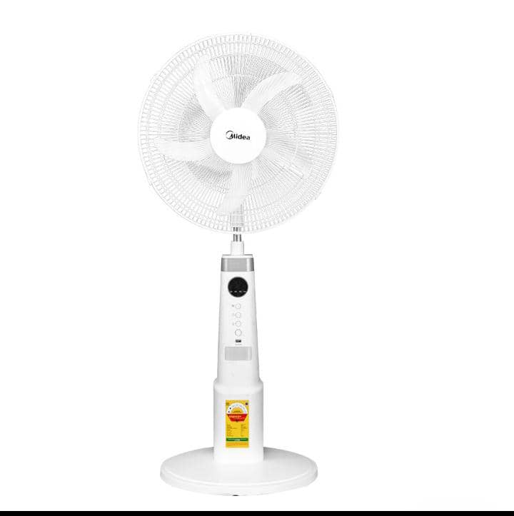 Midea 18″ 9-Speed Battery Rechargeable Stand Fan w/ Digital Remote Control| 25W, 5 Blades, Digital Display, Night Light, USB Port, 9h Timer, Height Adjustable [FS45-23MRD]